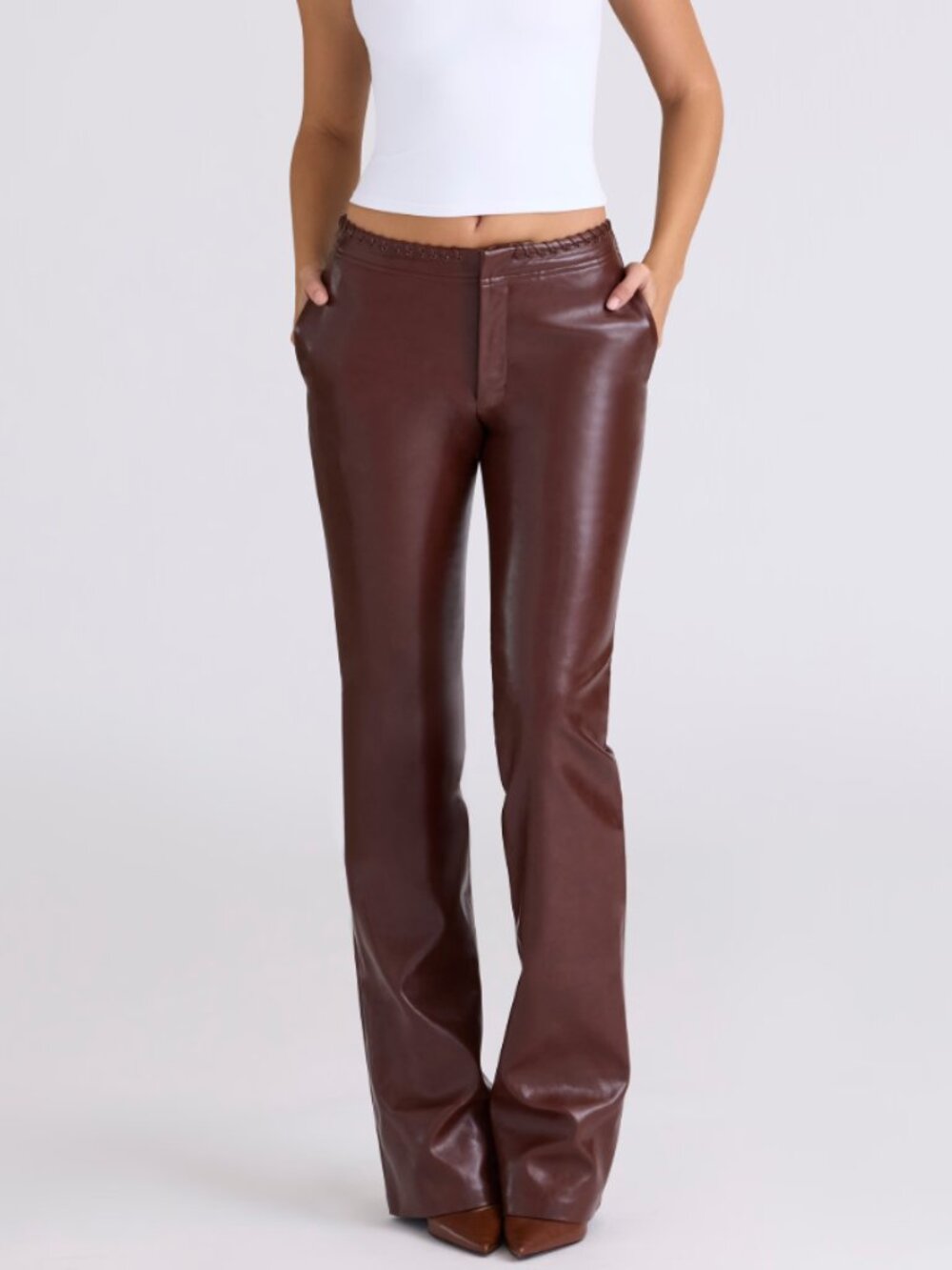 House Of CB Adara Vegan Leather Trousers In Chocolate - Size Large (Long) NWT